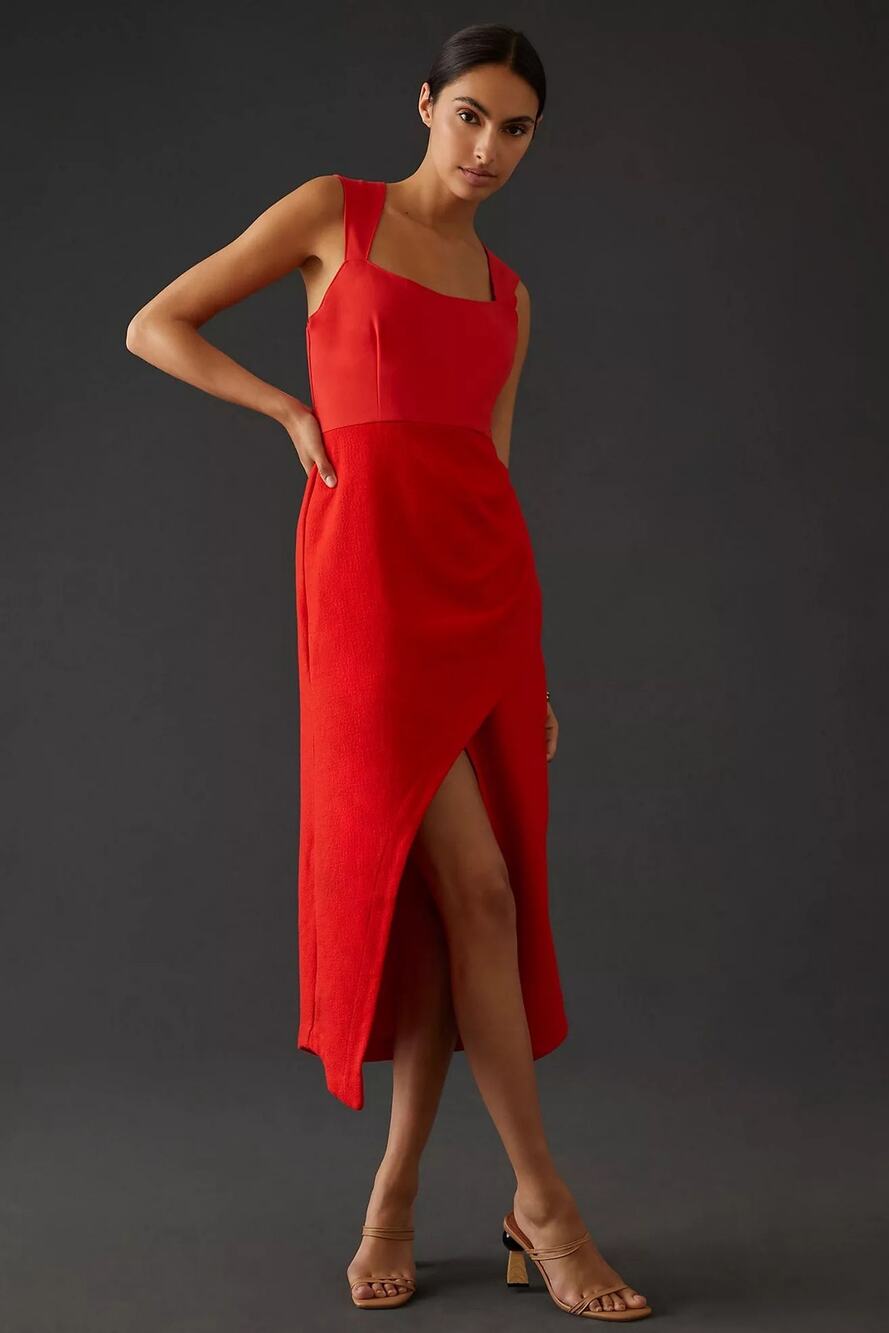 Maeve by Anthropologie Red Asymmetrical Midi Dress NWT Size 8